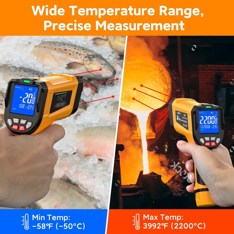 SURPEER -58°F to 3992°F Infrared Thermometer IR Gun, High-Temp Digital Temperature Gun 50:1 Non-Contact Pyrometer & Triple Laser for Kiln, Forge, Furnace, Engine, HVAC, Industrial Use - Image 3